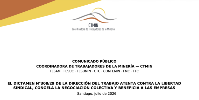 CTMIN rechaza dictamen de la Dirección del Trabajo y advierte impacto en la libertad sindical
